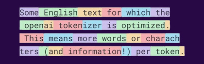 Een Engelse tekst tokenized, gevisualiseerd met kleuren.